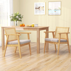 Mid Century Modern Accent Chairs Set of 2 with Breathable Rattan Back