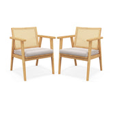 Mid Century Modern Accent Chairs Set of 2 with Breathable Rattan Back