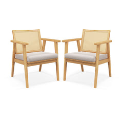 Mid Century Modern Accent Chairs Set of 2 with Breathable Rattan Back