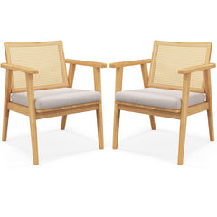 Mid Century Modern Accent Chairs Set of 2 with Breathable Rattan Back