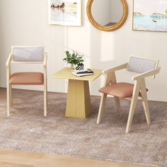 Mid Century Wooden Accent Chairs with Leathaire Seat Cushions Set of 2