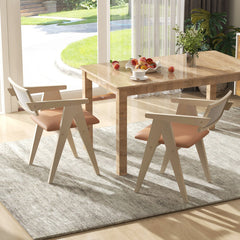 Mid Century Wooden Accent Chairs with Leathaire Seat Cushions Set of 2