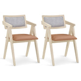 Mid Century Wooden Accent Chairs with Leathaire Seat Cushions Set of 2