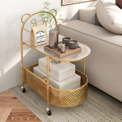 2-Tier Mobile Glass end Table with Bear Pattern
