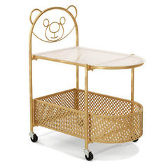 2-Tier Mobile Glass end Table with Bear Pattern