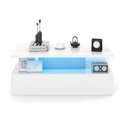 Modern 2-tier High Glossy Table with Adjustable Light Colors for Living Room