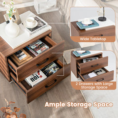 Vertical Modern Nightstand with 2 Drawers for Bedroom Living Room