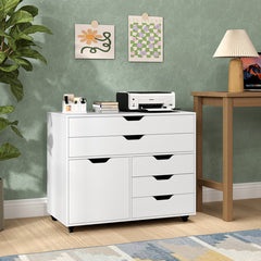 Modern Vertical 5-Drawer Mobile Chest with Door 5 Casters