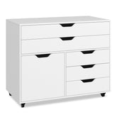 Modern Vertical 5-Drawer Mobile Chest with Door 5 Casters