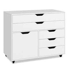 Modern Vertical 5-Drawer Mobile Chest with Door 5 Casters