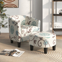 Modern Accent Tub Chair and Ottoman Set with Fabric Upholstered