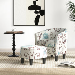 Modern Accent Tub Chair and Ottoman Set with Fabric Upholstered