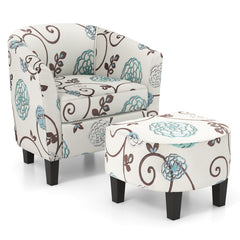 Modern Accent Tub Chair and Ottoman Set with Fabric Upholstered