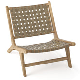 Modern Armless Teak Wood Lounge Chair with Nylon Woven Backrest and Seat