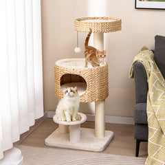 Modern Cat Tower Cat Tree with Top Perch Cattail Fluff Condo