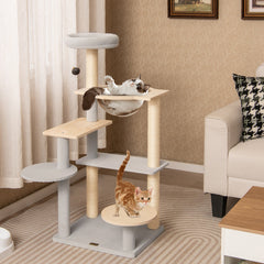 Modern Cat Tree 44 Inch Multi-level Cat Tower with Removable Padded Top Perch