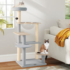 Modern Cat Tree 44 Inch Multi-level Cat Tower with Removable Padded Top Perch