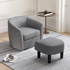 Modern Club Swivel Accent Chair with Ottoman Footrest Curved Backrest