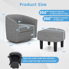 Modern Club Swivel Accent Chair with Ottoman Footrest Curved Backrest