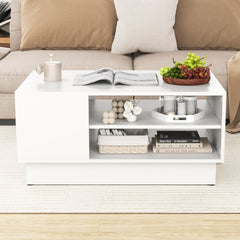 Modern Coffee Table with 2-Tier Open Storage Shelves