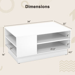 Modern Coffee Table with 2-Tier Open Storage Shelves