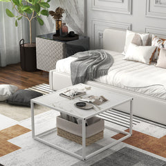 Modern Square Coffee Table with Faux Marble Tabletop