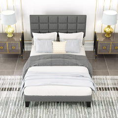 Full/Queen/King Size Modern Linen Bed Frame with Adjustable Headboard-Gray