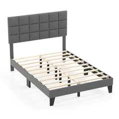 Full/Queen/King Size Modern Linen Bed Frame with Adjustable Headboard-Gray