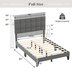 Full/Queen/King Size Modern Linen Bed Frame with Adjustable Headboard-Gray