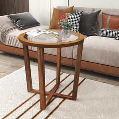 Modern Round End Table Sofa Side Table with Transparent Tempered Glass Top