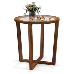Modern Round End Table Sofa Side Table with Transparent Tempered Glass Top