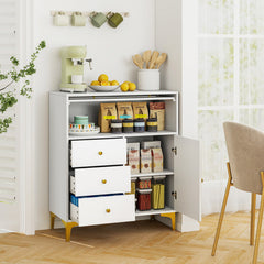 Chest of Drawers with Flip Up Fluted Glass Door for Bedroom Kitchen
