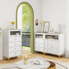 Chest of Drawers with Flip Up Fluted Glass Door for Bedroom Kitchen