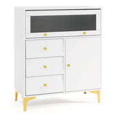 Chest of Drawers with Flip Up Fluted Glass Door for Bedroom Kitchen