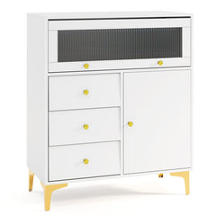 Chest of Drawers with Flip Up Fluted Glass Door for Bedroom Kitchen