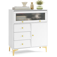 Chest of Drawers with Flip Up Fluted Glass Door for Bedroom Kitchen