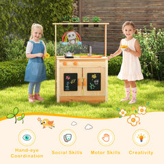 Kids Mud Kitchen Fir Wood Playset with Planting Pots and Blackboards