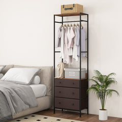 Freestanding Closet Organizer with 3-position Hanging Rod and Storage Shelves