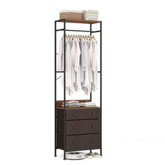 Freestanding Closet Organizer with 3-position Hanging Rod and Storage Shelves