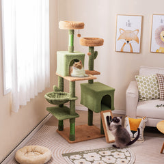Multi-level Cactus Cat Tree with Scratching Posts Ladder Double Condos and Toys Bed