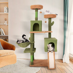 Multi-level Cactus Cat Tree with Scratching Posts Ladder Double Condos and Toys Bed