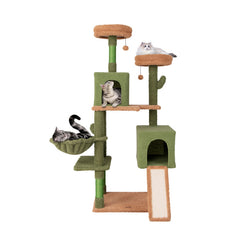 Multi-level Cactus Cat Tree with Scratching Posts Ladder Double Condos and Toys Bed