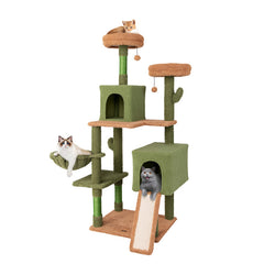 Multi-level Cactus Cat Tree with Scratching Posts Ladder Double Condos and Toys Bed
