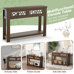 2-Tier Console Table with Drawers and Open Storage Shelf