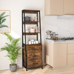 Multifunctional Tall Bookcase with Open Shelves and Storage Drawers