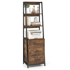 Multifunctional Tall Bookcase with Open Shelves and Storage Drawers