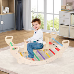 4-in-1 Multifunctional Wooden Climbing Toys with Rocker and Crawling Tunnel