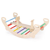 4-in-1 Multifunctional Wooden Climbing Toys with Rocker and Crawling Tunnel