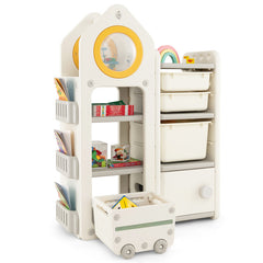 Multipurpose Toy Chest and Bookshelf for Bedroom with Mobile Trolley