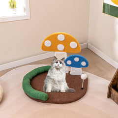 Mushroom Cat Bed Cat Claw Scratcher with Wide Bed and Sisal Scratch Panel